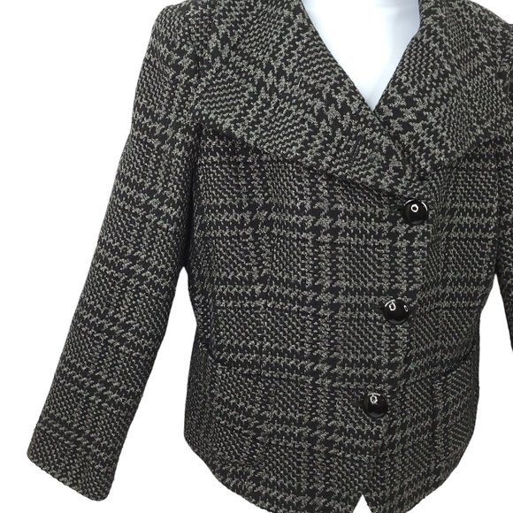 Talbots Collections Petites 3 Button Plaid Jacket Womens Size 14 Metallic Sheen - Picture 5 of 13